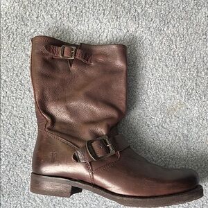Frye Brown Combat Moto Boots with Distressed Leather